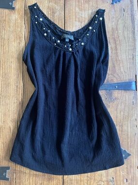 Elementz Black Beaded Crochet-Trim Tank